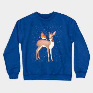 Deer and bird and snowflakes and Christmas gift Crewneck Sweatshirt